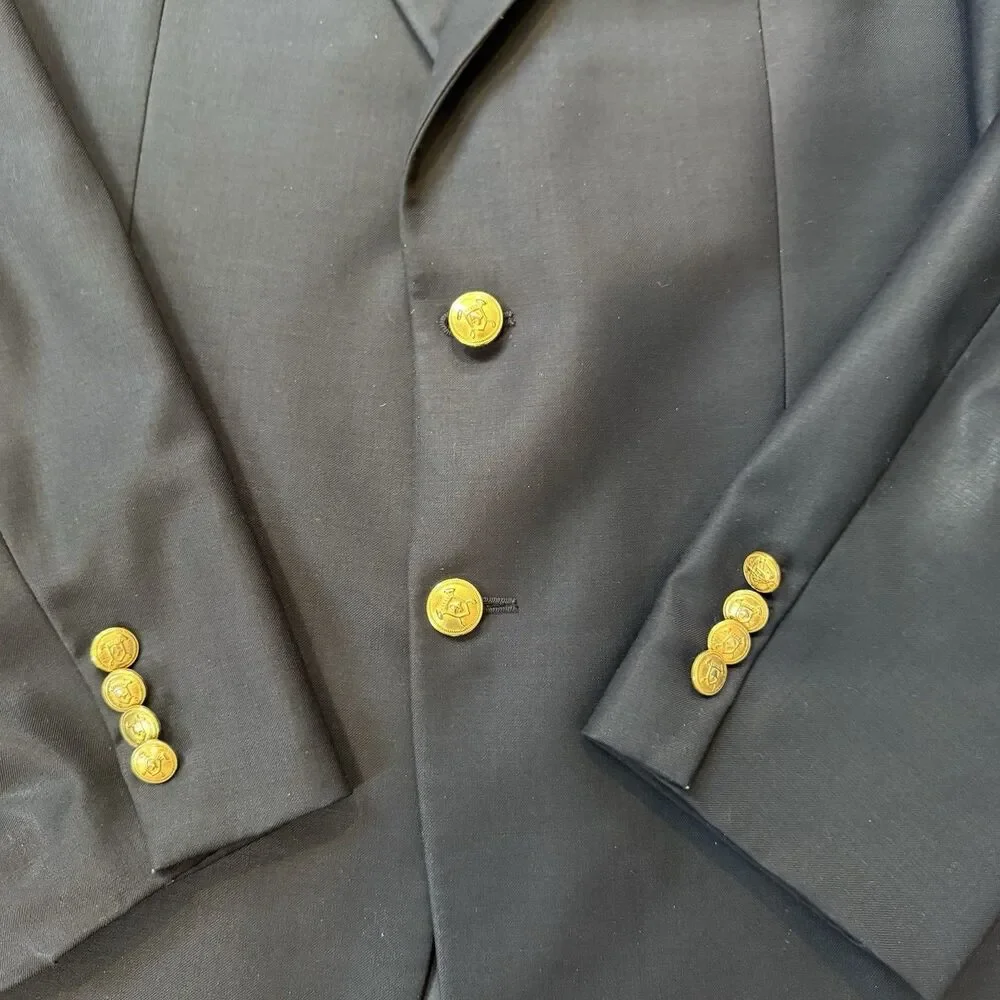 Ralph Lauren Navy Blue Wool Blazer Gold Button Mens Suit Jacket See Measurements